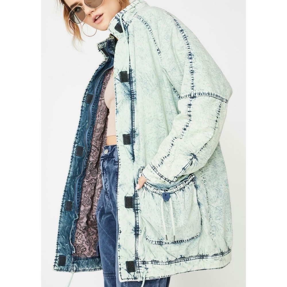 Free People real games soft Jean denim parka‎ coat jacket distressed oversized